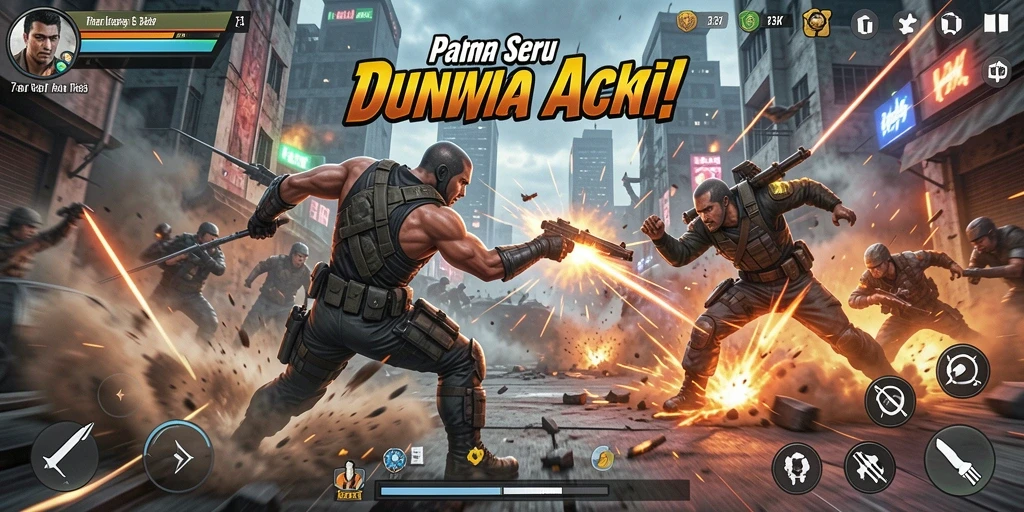 Screenshot gameplay <strong>73K</strong> menunjukkan pertarungan seru dan aksi mendebarkan.