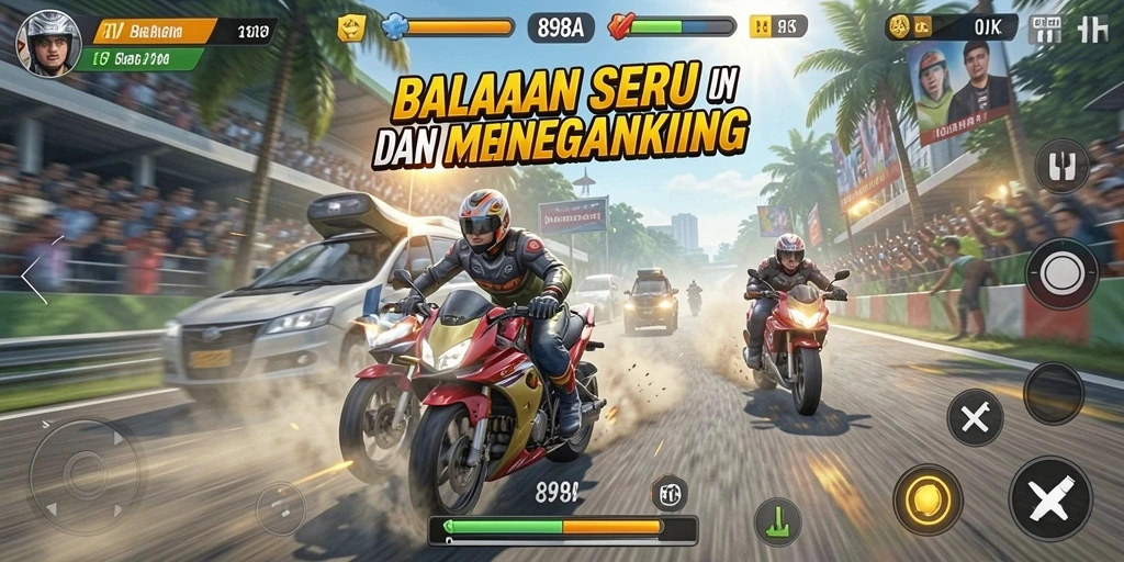 Tangkapan layar menampilkan aksi balapan seru di 898A.