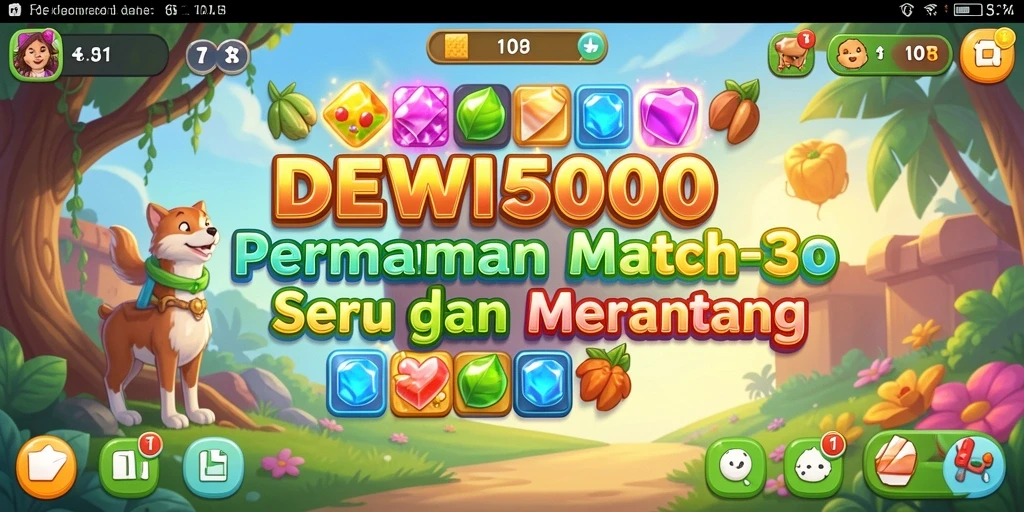 Tampilan menakjubkan layar permainan DEWI5000 di Match-3.
