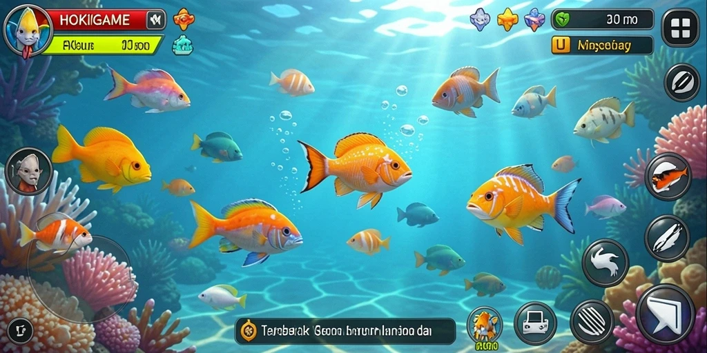 Tampilan gameplay HOKIGAME dengan aksi menembak ikan yang seru.