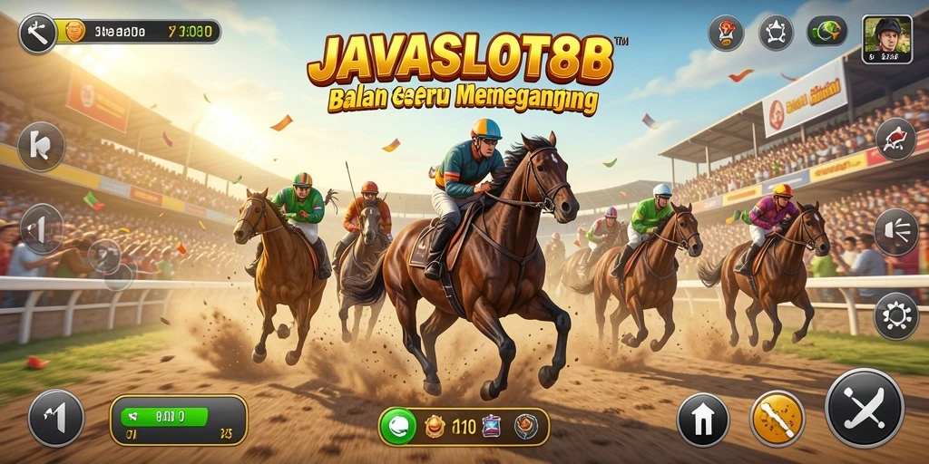 Screenshot menampilkan momen balapan seru dalam JAVASLOT88.
