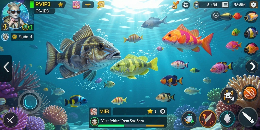 Tampilan gameplay RVIP3 yang mengasyikkan saat menembak ikan.