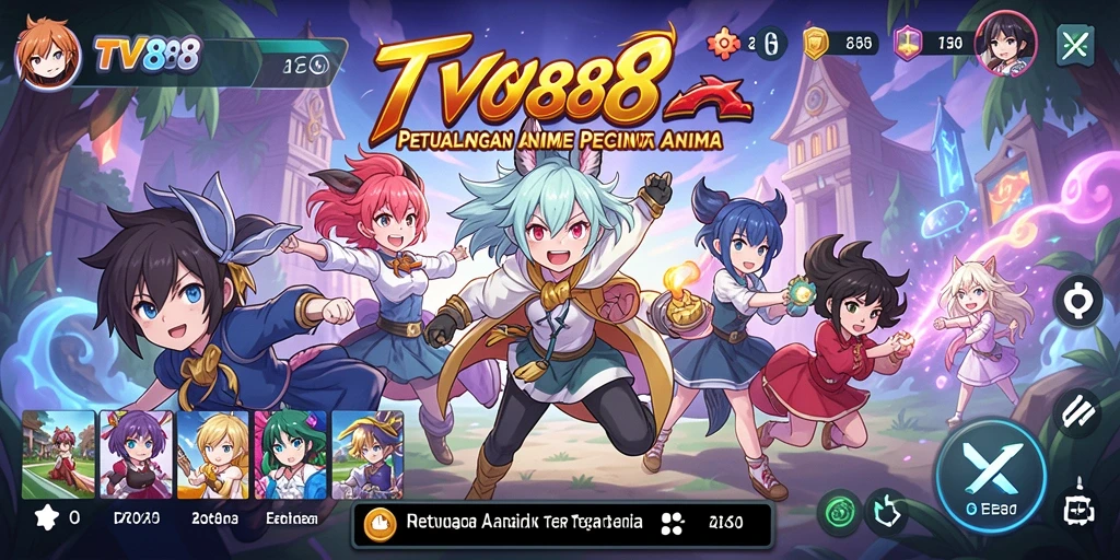 Screenshot utama TV888 menampilkan karakter anime yang dinamis dalam aksi.